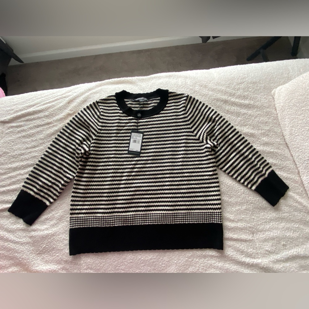 Adrianna Papell Black & Cream Striped Sweater | Size Medium | NWT
